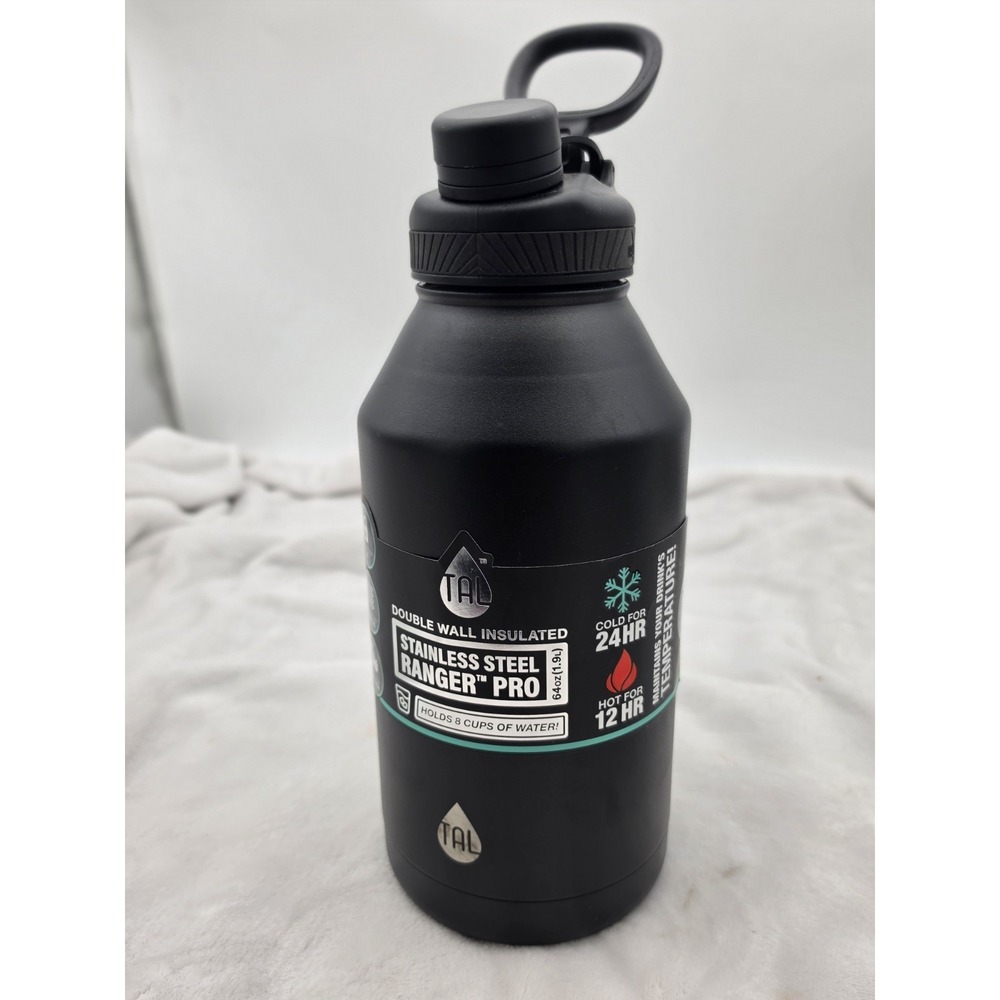 Tal Ranger Pro Bottle with Easy Carry Loop 64oz Black Stainless Steel Bottle